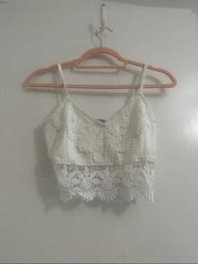 Lace Trim White Cropped Cami Top